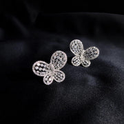 Natural White Diamond Butterfly Earrings 1.16ct,18K White Gold